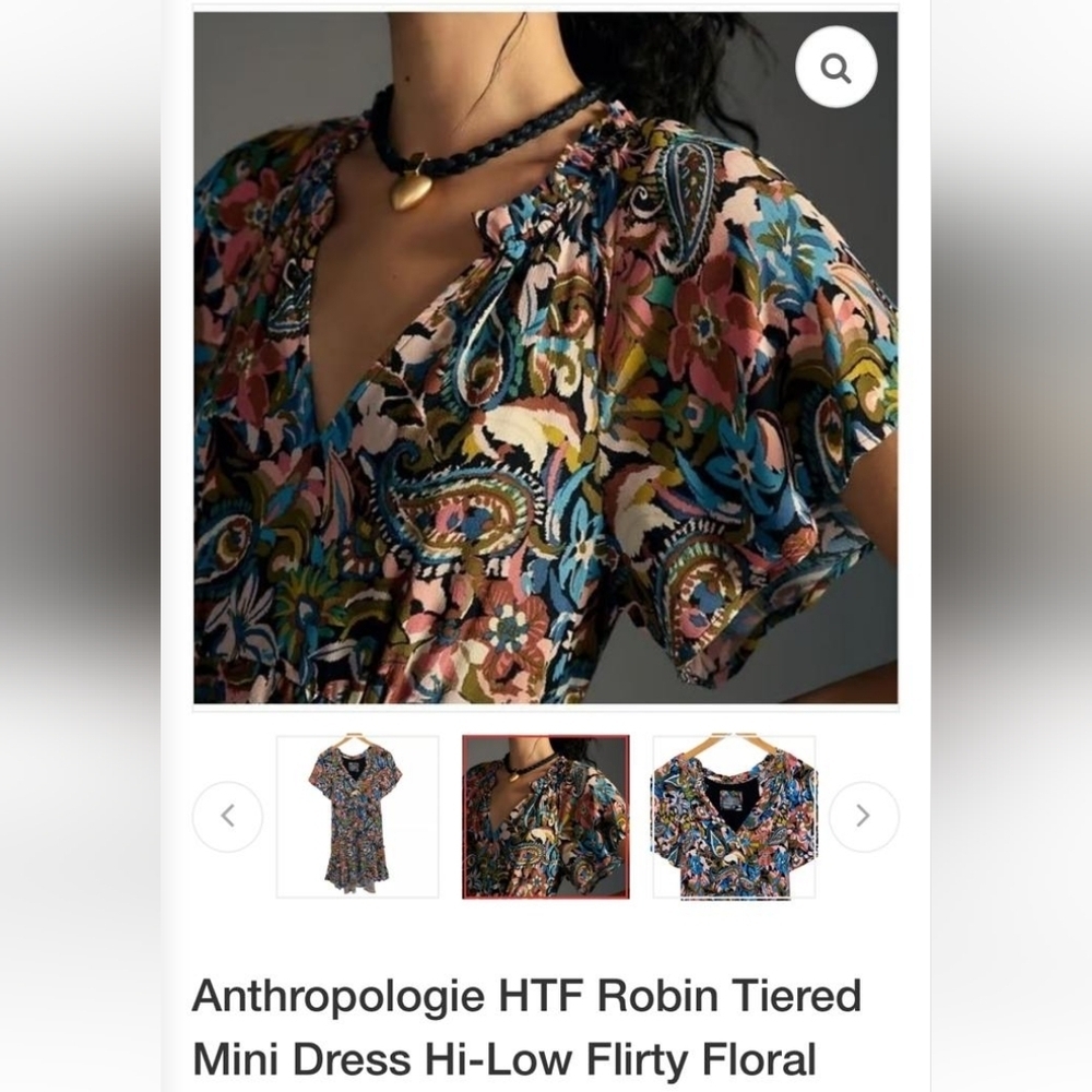 Anthropologie HTF Robin Tiered Mini Dress Hi-Low Flirty Floral Colorful Size S